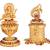 Traditional lord ganesha and peacock design gold plated brass set of 2 combo sindoor dani/dibbi for women