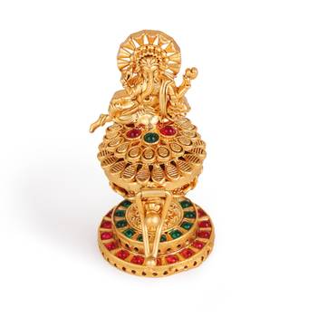 Traditional lord ganesha and peacock design gold plated brass set of 2 combo sindoor dani/dibbi for women 5