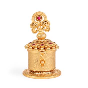 Traditional leaf and peacock and paisley gold plated brass set of 2 combo sindoor dani/dibbi for women 4