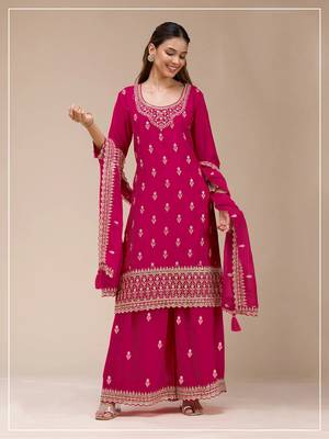 Rani pink embroidered faux georgette salwar suit 1