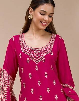 Rani pink embroidered faux georgette salwar suit 2
