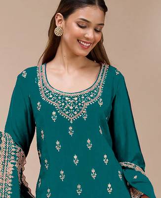 Teal embroidered faux georgette salwar suit 2