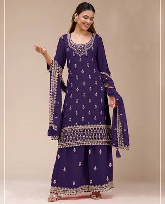 Purple embroidered faux georgette salwar suit 1