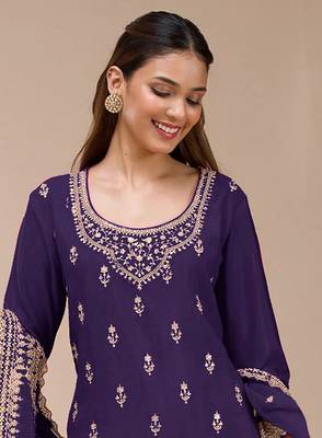 Purple embroidered faux georgette salwar suit 2