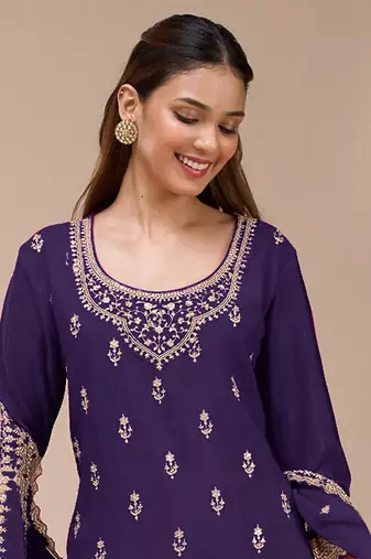 Purple embroidered faux georgette salwar suit