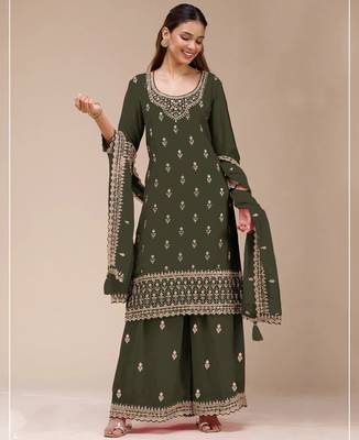 Mehendi embroidered faux georgette salwar suit 1