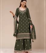 Mehendi color embroideried faux georgette semi stitched salwar suit