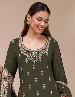 Mehendi embroidered faux georgette salwar suit 2