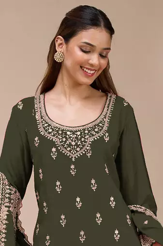 Mehendi embroidered faux georgette salwar suit