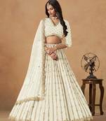 Embroidered Off White Art Silk Designer Long Lehenga Choli
