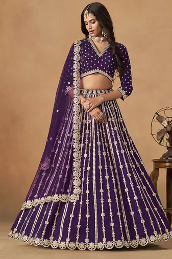 Embroidered Purple Art Silk Designer Long Lehenga Choli