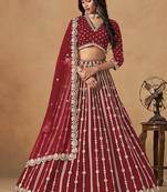 Embroidered Red Art Silk Designer Long Lehenga Choli