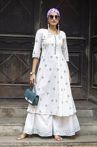 Women Heavy Rayon Kurta With Palazzo