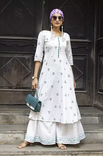 Women Heavy Rayon Kurta With Palazzo