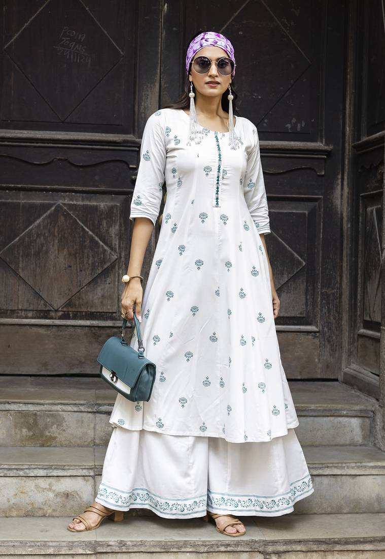 Women Heavy Rayon Kurta With Palazzo