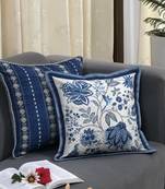 Blue Cotton Blend Cushion Cover, Floral Pillow 16x16, Decorative Cushion, Sofa Decor, Housewarming Gift