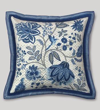 Blue Cotton Blend Cushion Cover, Floral Pillow 16x16, Decorative Cushion, Sofa Decor, Housewarming Gift 4