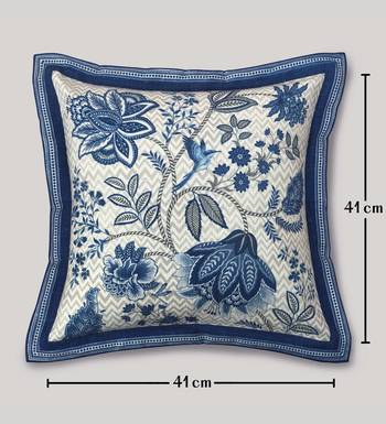 Blue Cotton Blend Cushion Cover, Floral Pillow 16x16, Decorative Cushion, Sofa Decor, Housewarming Gift 6