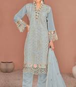Sky embroidered organza semi-stitched pakistani salwar suit