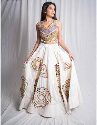 white embroidered cotton Lehenga with blouse 4