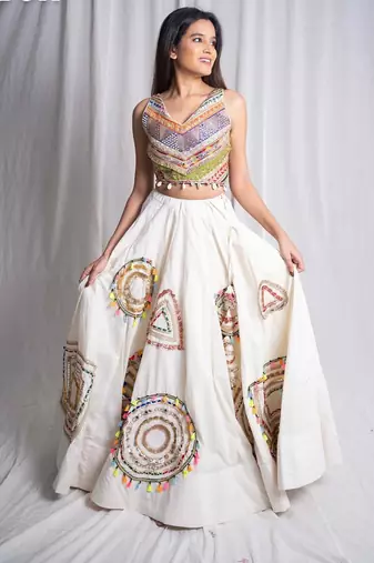 white embroidered cotton Lehenga with blouse
