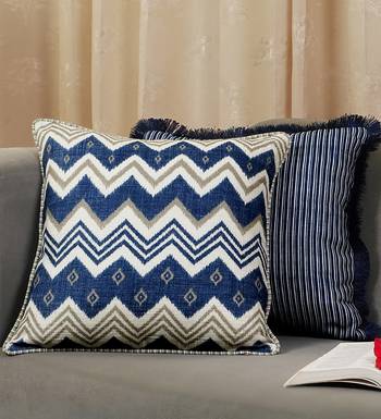 Blue Cotton Blend Abstract 18x18 inches Cushion Cover (1Pc) 1