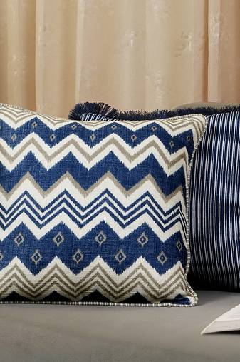 Blue Cotton Blend Abstract 18x18 inches Cushion Cover (1Pc)