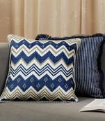 Blue Cotton Blend Abstract 18x18 inches Cushion Cover (1Pc)