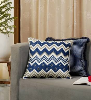 Blue Cotton Blend Abstract 18x18 inches Cushion Cover (1Pc) 3