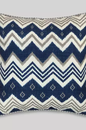 Blue Cotton Blend Abstract 18x18 inches Cushion Cover (1Pc)