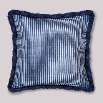 Blue Cotton Blend Striped 18x18 inches Cushion Cover (1Pc) 1
