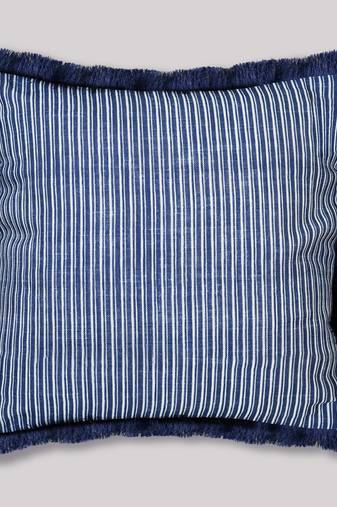 Blue Cotton Blend Striped 18x18 inches Cushion Cover (1Pc)