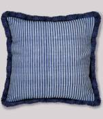 Blue Cotton Blend Striped 18x18 inches Cushion Cover (1Pc)