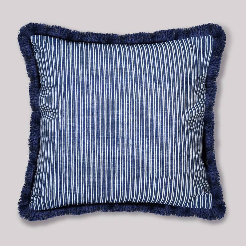 Blue Cotton Blend Striped 18x18 inches Cushion Cover (1Pc)