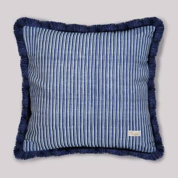 Blue Cotton Blend Striped 18x18 inches Cushion Cover (1Pc) 2
