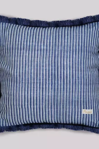 Blue Cotton Blend Striped 18x18 inches Cushion Cover (1Pc)