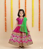 Traditional Magenta & Green Mirror Work Lehenga Choli for Girls