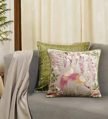 Hand Embroidery Cushion Cover, 18x18 Throw Pillow for Sofa, 2