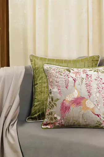 Hand Embroidery Cushion Cover, 18x18 Throw Pillow for Sofa,