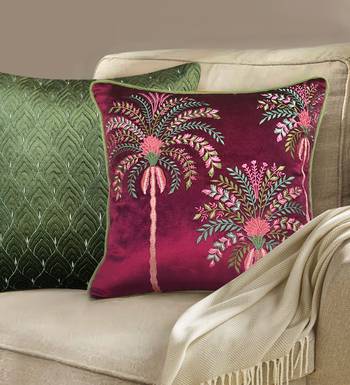 Embroidered Palm Tree Tropical Cushion Cover: 18x18 Velvet & Cotton 1