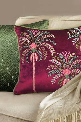 Embroidered Palm Tree Tropical Cushion Cover: 18x18 Velvet & Cotton
