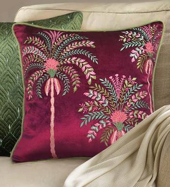 Embroidered Palm Tree Tropical Cushion Cover: 18x18 Velvet & Cotton 2