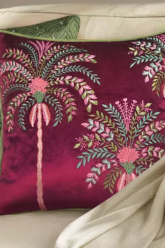 Embroidered Palm Tree Tropical Cushion Cover: 18x18 Velvet & Cotton