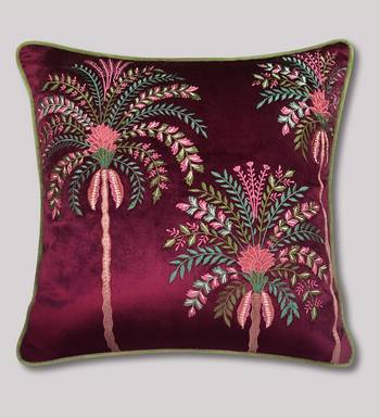 Embroidered Palm Tree Tropical Cushion Cover: 18x18 Velvet & Cotton 3