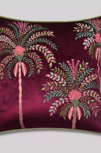 Embroidered Palm Tree Tropical Cushion Cover: 18x18 Velvet & Cotton