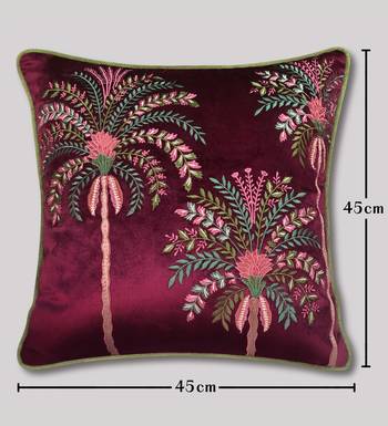 Embroidered Palm Tree Tropical Cushion Cover: 18x18 Velvet & Cotton 5