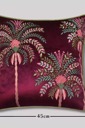 Embroidered Palm Tree Tropical Cushion Cover: 18x18 Velvet & Cotton