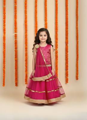 Magenta plain net stitched lehenga 1