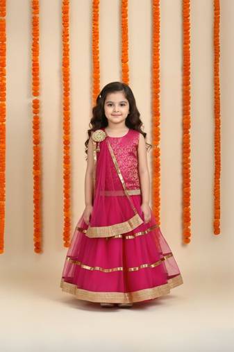 Magenta plain net stitched lehenga