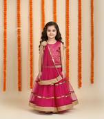 Magenta plain net stitched lehenga